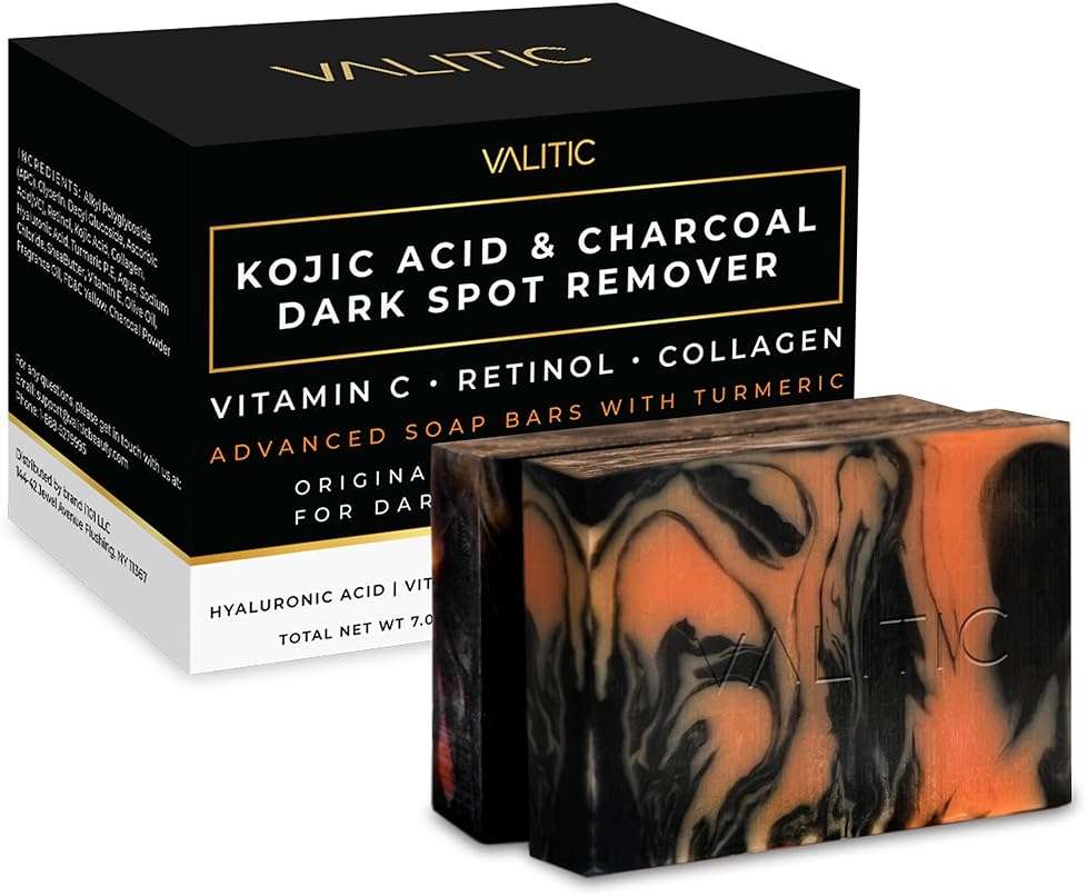 VALITIC Charcoal Kojic Acid Turmeric Black Soap Bar Dark Spot Remover for Body or Face Wash - 2 Pack - Image 1