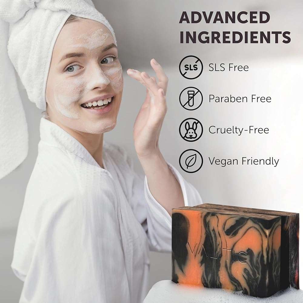 VALITIC Charcoal Kojic Acid Turmeric Black Soap Bar Dark Spot Remover for Body or Face Wash - 2 Pack - Image 2