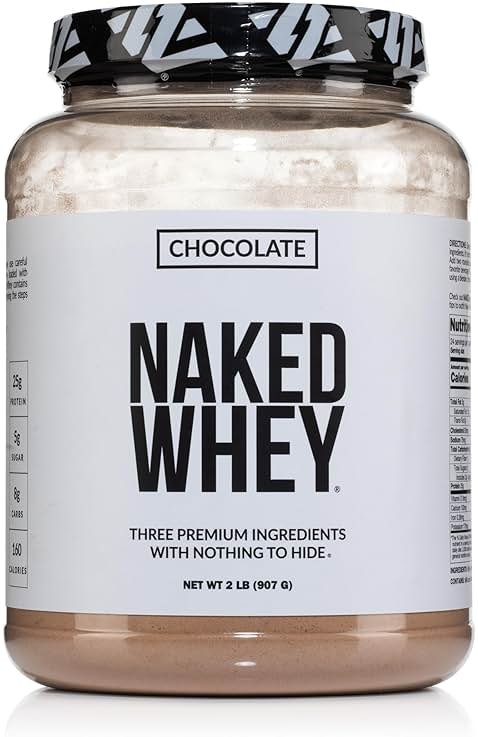 NAKED Whey Chocolate Protein Powder - Only 3 Ingredients - Grass Fed Whey Protein Powder, Organic Chocolate and Organic Coconut Sugar, No GMO, No Soy, and Gluten Free - 24 Servings - Product Image