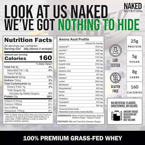 NAKED Whey Chocolate Protein Powder - Only 3 Ingredients - Grass Fed Whey Protein Powder, Organic Chocolate and Organic Coconut Sugar, No GMO, No Soy, and Gluten Free - 24 Servings - Image 5