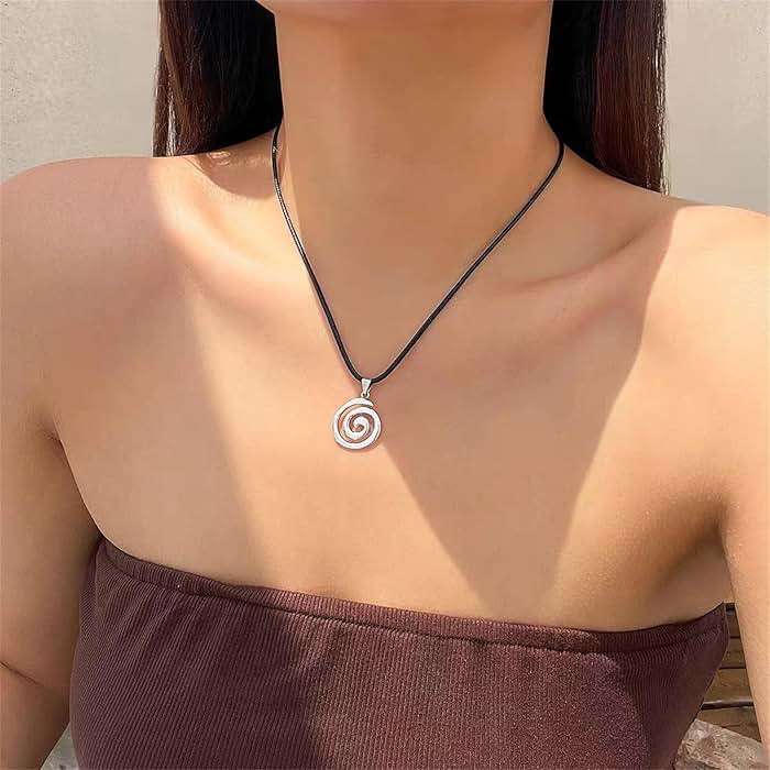 QLUYCKW Cyberpunk Swirl Spiral Necklace Goth Boho Hippie Trendy Silver Plated Large Silver Spiral Mosquito Repellent Shaped Statement Pendant Necklace Fashion Jewelry Gifts for Women - Image 3