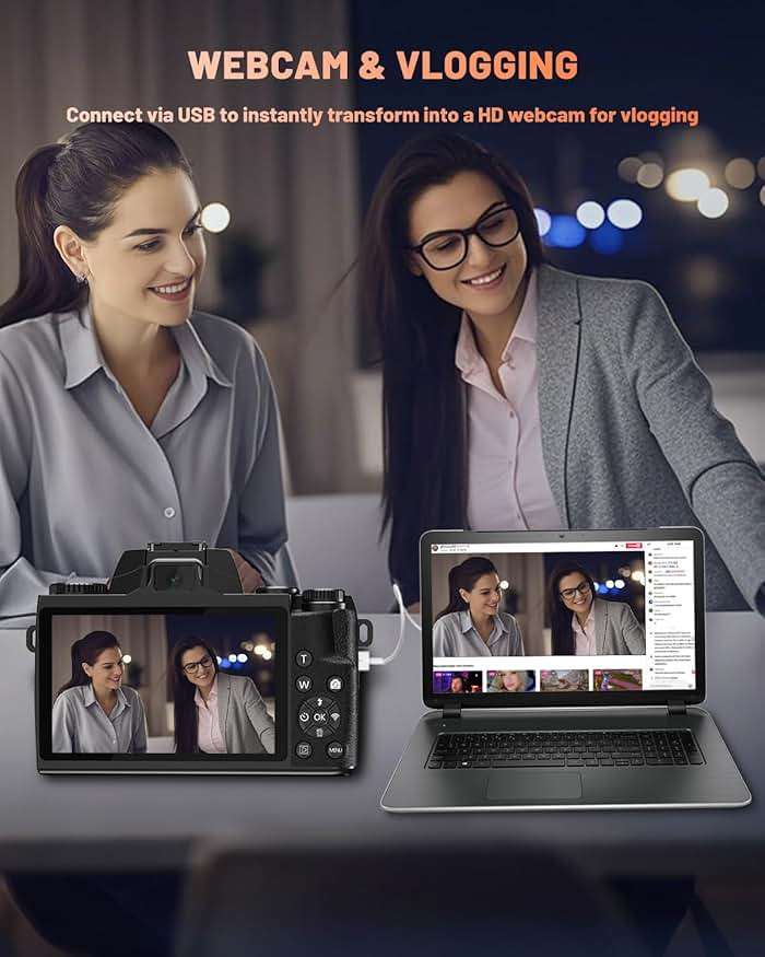 8K Digital Camera for Photography, Vlogging Camera for YouTube with Autofocus, 4 Inch Touchscreen 16X Digital Zoom Video Camera with 3000mAh Battery, Dual-Lens, Lens Hood, 32GB TF Card and Flash,Black - Image 6
