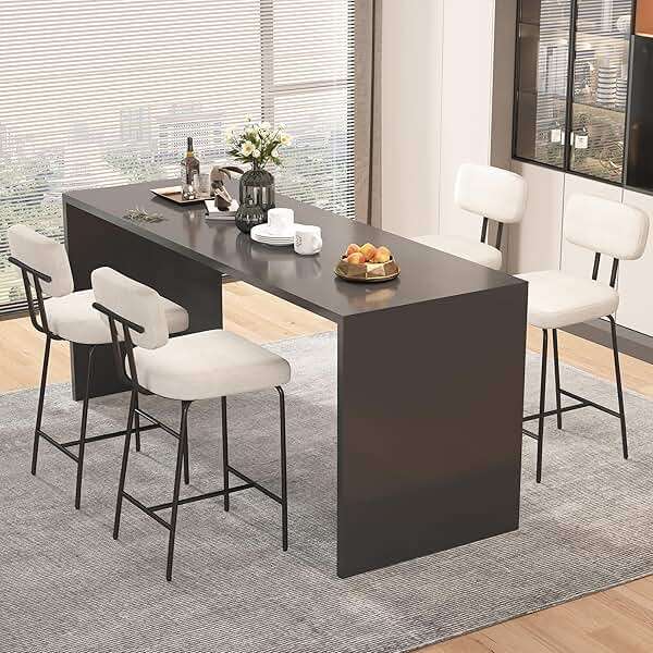 GXJ Bar Stools Set of 2, Kitchen Counter stools with Backs and Metal Legs, 26 inch Barstools for Counter Height, Fabric in White - Image 6