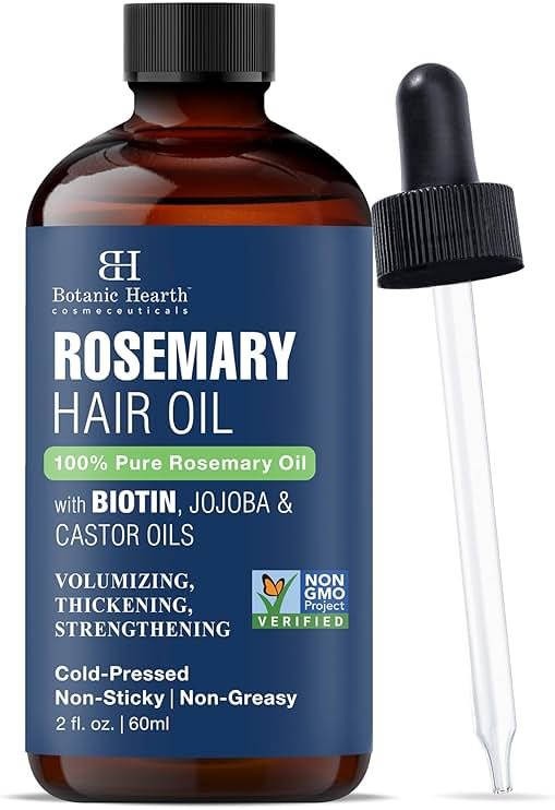 Botanic Hearth 100% Pure Rosemary Oil For Hair Growth Infused With Biotin | Hair Strenghtening Treatment | Nourishing & Volumizing | With Jojoba Oil & Castor Oil | Non GMO Verified | 2 fl oz, Blue - Product Image