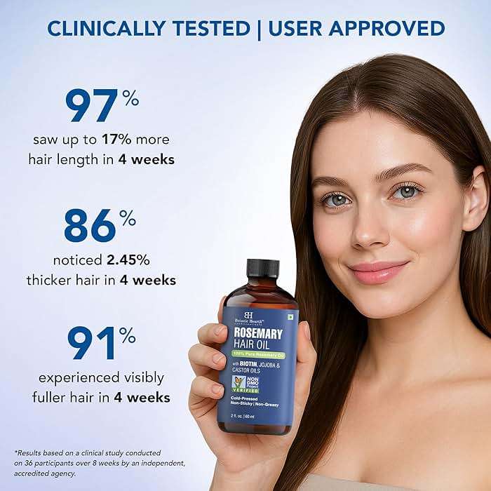 Botanic Hearth 100% Pure Rosemary Oil For Hair Growth Infused With Biotin | Hair Strenghtening Treatment | Nourishing & Volumizing | With Jojoba Oil & Castor Oil | Non GMO Verified | 2 fl oz, Blue - Image 4