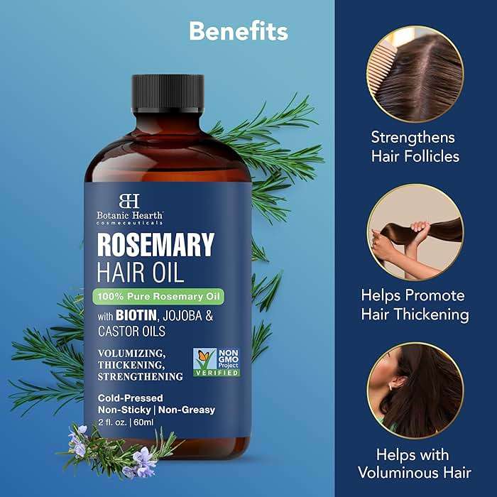 Botanic Hearth 100% Pure Rosemary Oil For Hair Growth Infused With Biotin | Hair Strenghtening Treatment | Nourishing & Volumizing | With Jojoba Oil & Castor Oil | Non GMO Verified | 2 fl oz, Blue - Image 6
