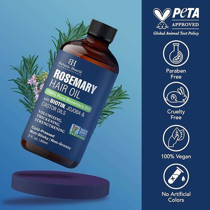 Botanic Hearth 100% Pure Rosemary Oil For Hair Growth Infused With Biotin | Hair Strenghtening Treatment | Nourishing & Volumizing | With Jojoba Oil & Castor Oil | Non GMO Verified | 2 fl oz, Blue - Image 7