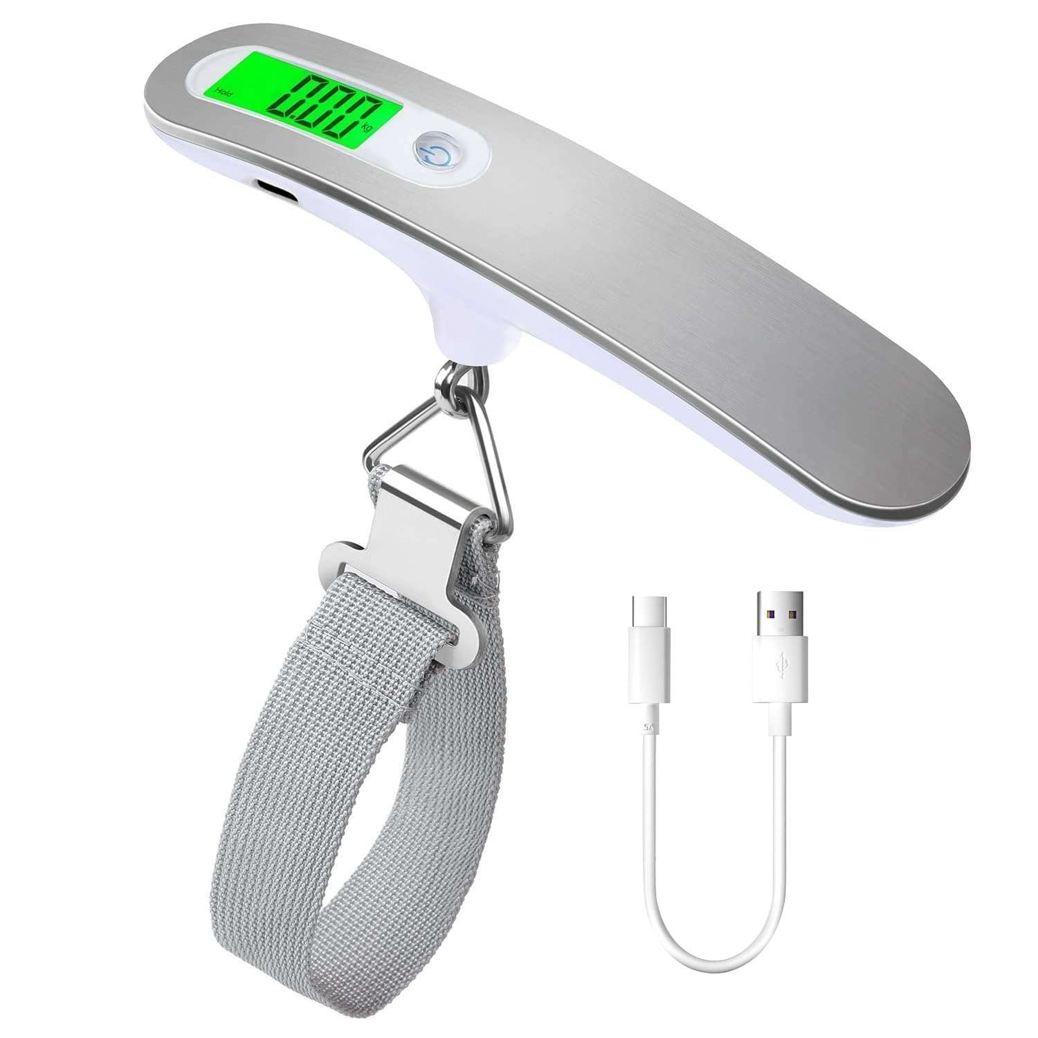 Rechargeable Digital Travel Scale with Strap for Luggage Suitcase Baggage Weighing, Weight Max up to 110 Lbs/50kg & LCD Display Screen Design,USB Type-C Port (Silver) - Image 1