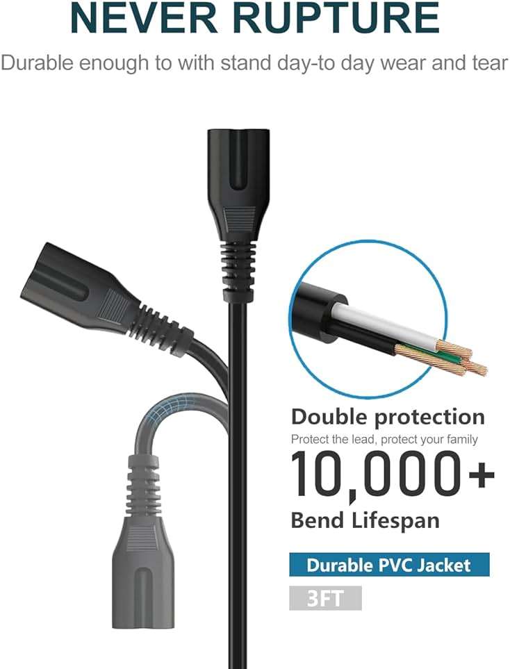 Lenmu Mica AC Power Cord Compatible with JBL PartyBox 320 310 110 120 100 200 300 710 1000 Portable Party Speaker ONN Large Party Speaker Replacement 2 Prong Charger Cable 3 Feet - Image 3