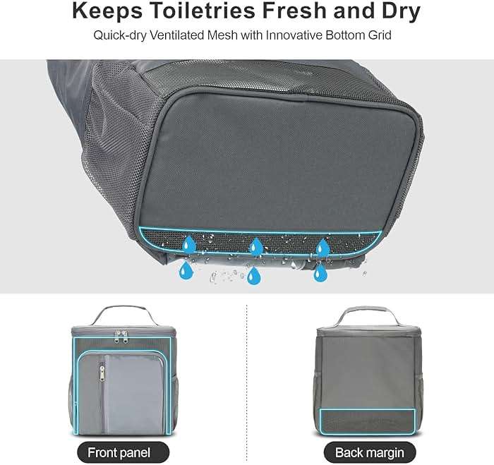 F-color Shower Caddy Portable for College Dorm Essentials - Large Hanging Sturdy Handle Toiletry Tote Bag with Hook, Multiple Pockets, Quick Dry Organizer for Camping, Travel, Gym, Grey - Image 4