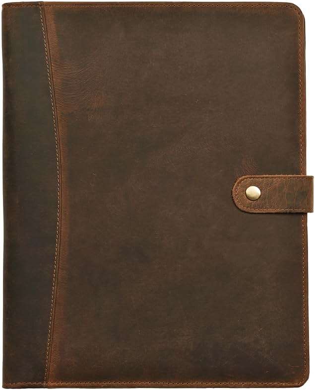 Leather Village Leather Portfolio Organizer - Professional Business Padfolio for Men & Women - Stylish Document Card Holder, Resume Folder, Folio for A4/Letter Size Writing Legal Pad, Brown - Image 1