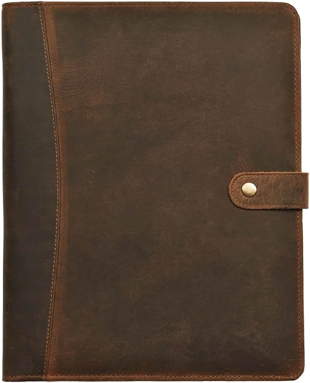 Leather Village Leather Portfolio Organizer - Professional Business Padfolio for Men & Women - Stylish Document Card Holder, Resume Folder, Folio for A4/Letter Size Writing Legal Pad, Brown - Product Image