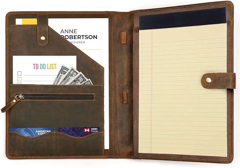 Leather Village Leather Portfolio Organizer - Professional Business Padfolio for Men & Women - Stylish Document Card Holder, Resume Folder, Folio for A4/Letter Size Writing Legal Pad, Brown - Image 3