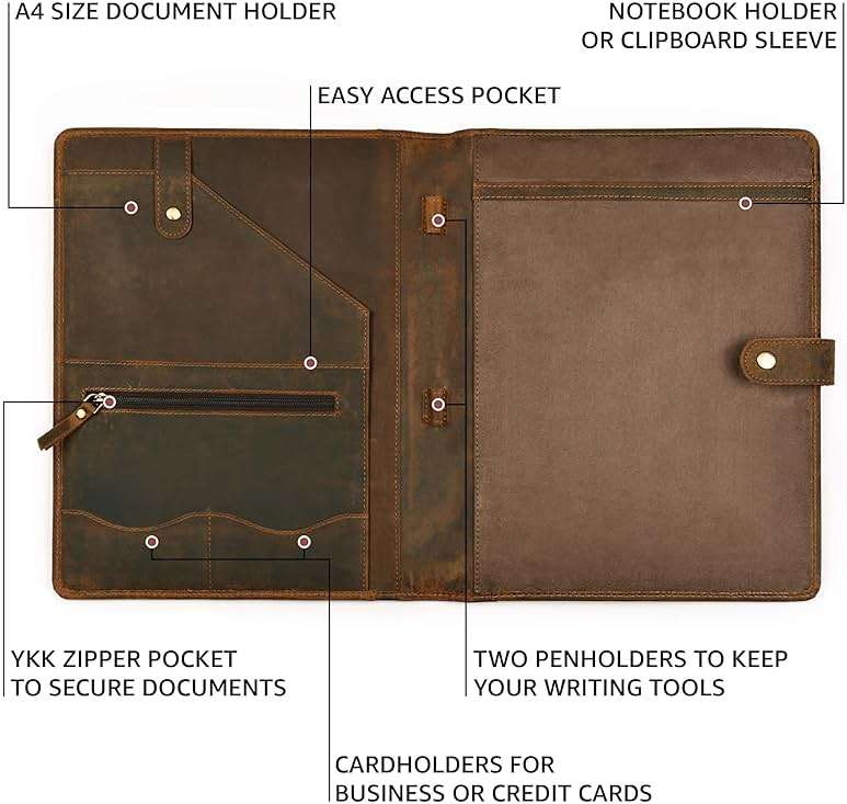 Leather Village Leather Portfolio Organizer - Professional Business Padfolio for Men & Women - Stylish Document Card Holder, Resume Folder, Folio for A4/Letter Size Writing Legal Pad, Brown - Image 4