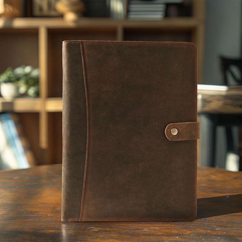 Leather Village Leather Portfolio Organizer - Professional Business Padfolio for Men & Women - Stylish Document Card Holder, Resume Folder, Folio for A4/Letter Size Writing Legal Pad, Brown - Image 6
