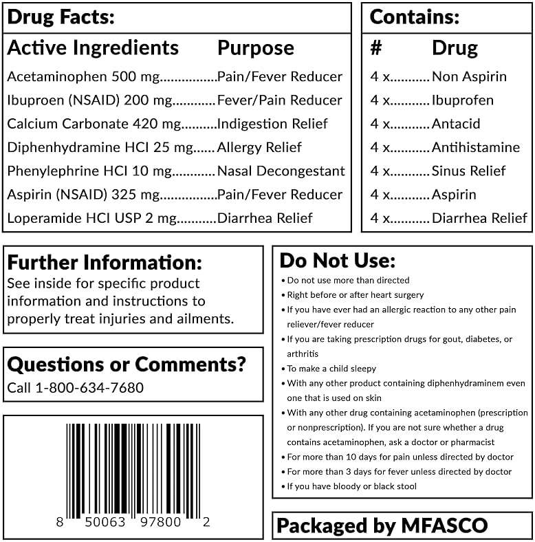 MFASCO - 7 in 1 - Travel Size Medicine Kit - TSA Approved | 28 First Aid Emergency OTC Medicine Packets for Cruise & International Travel | Compact Med Refill for Traveling & Office Assembled in USA - Image 9