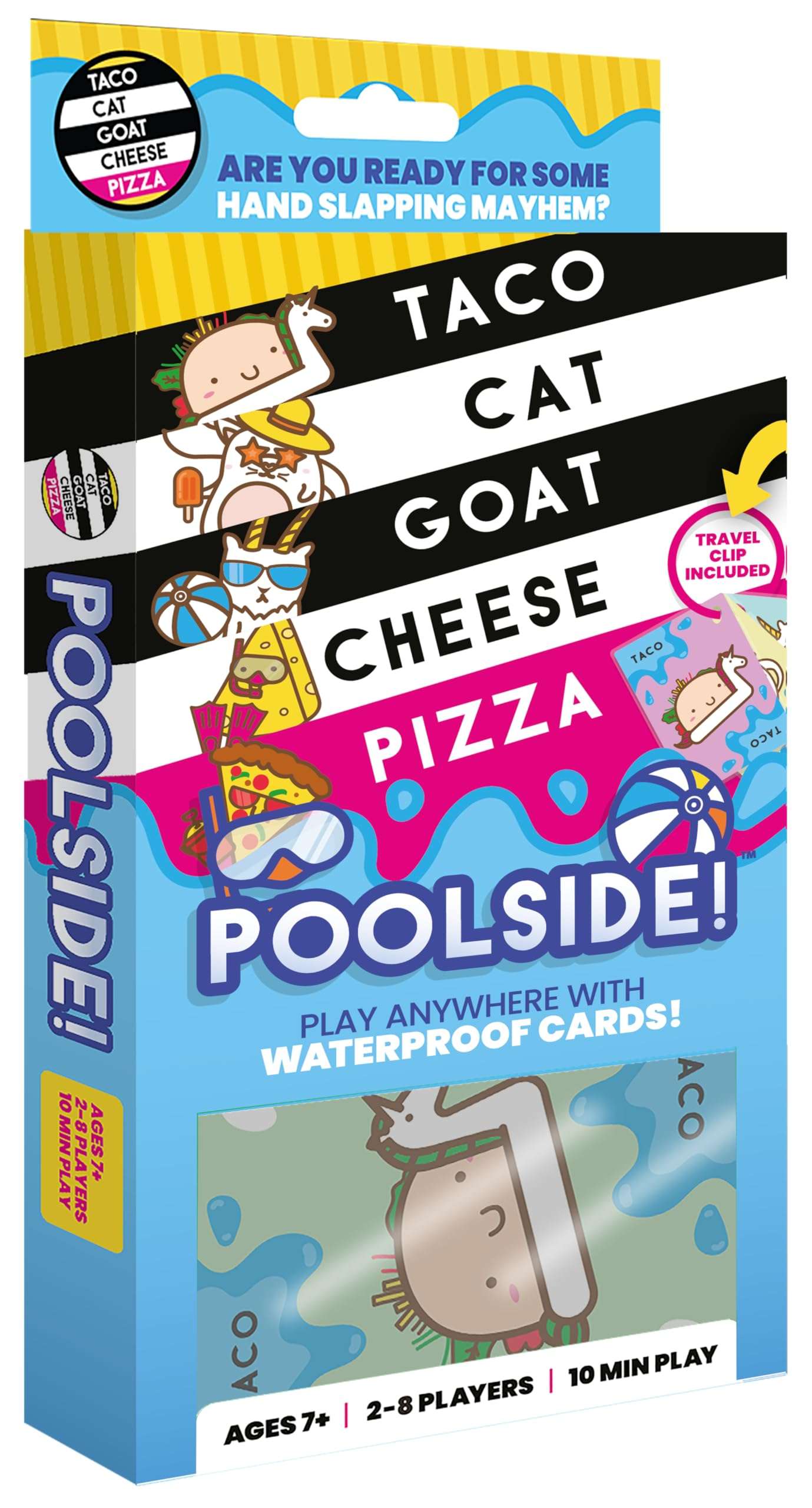 Taco Cat Goat Cheese Pizza Pool Edition Wildly Entertaining Waterproof Card Game for Outdoor Game Days | Easy to Play with 10 Minute Rounds | Fun for Kids, Teens, Adults, and Families | 2-8 Players - Image 1