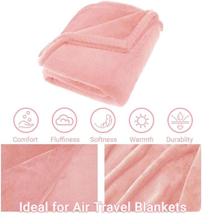CLEXION Travel Blanket and Pillow Set, 300 GSM Soft Fleece, 60x43 Inches, 3-in-1 Compact with Bag, Pink - Image 5