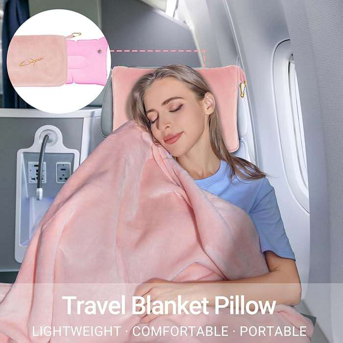 CLEXION Travel Blanket and Pillow Set, 300 GSM Soft Fleece, 60x43 Inches, 3-in-1 Compact with Bag, Pink - Image 7