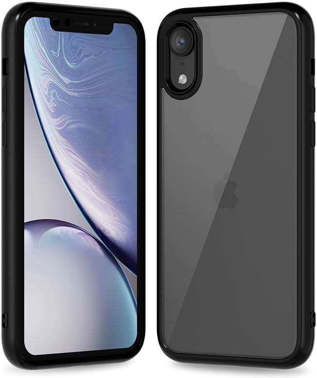 oakxco Thin Slim Clear case for iPhone XR, Transparent Hybrid Hard Shell Plastic & Soft Silicone Rubber Bumper, Non-Yellow Acrylic Protective Lightweight Cover for Women, Black - Image 1