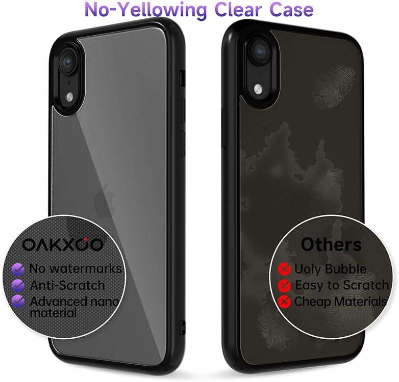 oakxco Thin Slim Clear case for iPhone XR, Transparent Hybrid Hard Shell Plastic & Soft Silicone Rubber Bumper, Non-Yellow Acrylic Protective Lightweight Cover for Women, Black - Image 4