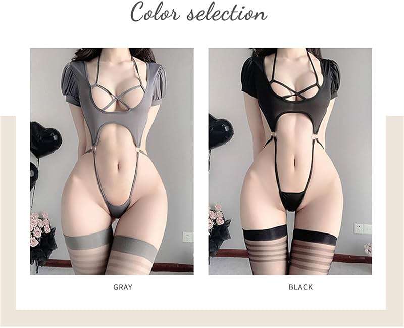 Ladies Sexy V Neck Fun Nightdress Underwear Anime Lingerie Cosplay Bodysuit Tie Top Set - Image 5