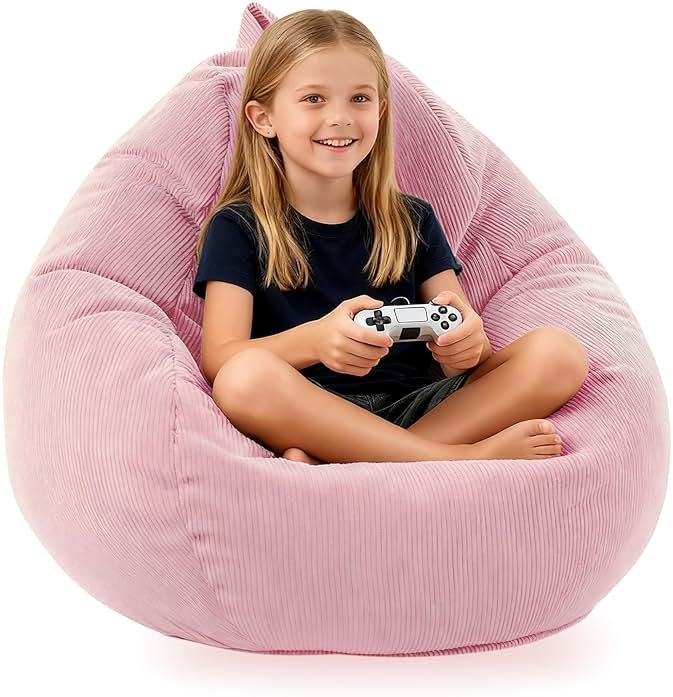 LPMOERA Bean Bag Chair Memory Foam Bean Bag Chairs for Kids/Teens with Filling Round Kids Bean Bag Chair for Living Room Bedroom College Dorm Reading Chair Pink - Product Image