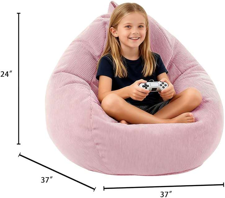 LPMOERA Bean Bag Chair Memory Foam Bean Bag Chairs for Kids/Teens with Filling Round Kids Bean Bag Chair for Living Room Bedroom College Dorm Reading Chair Pink - Image 3