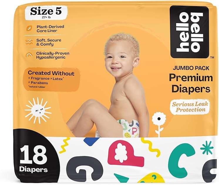 Hello Bello Premium Baby Diapers Size 5, 18 Count of Disposable, Extra-Absorbent, Hypoallergenic Baby Diapers with Snug and Comfort Fit, Alphabet Soup - Image 1