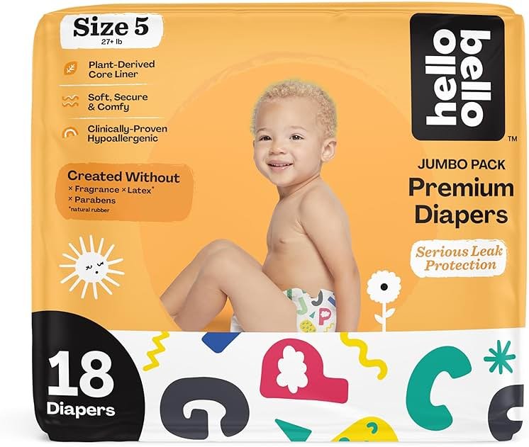 Hello Bello Premium Baby Diapers Size 5, 18 Count of Disposable, Extra-Absorbent, Hypoallergenic Baby Diapers with Snug and Comfort Fit, Alphabet Soup - Product Image
