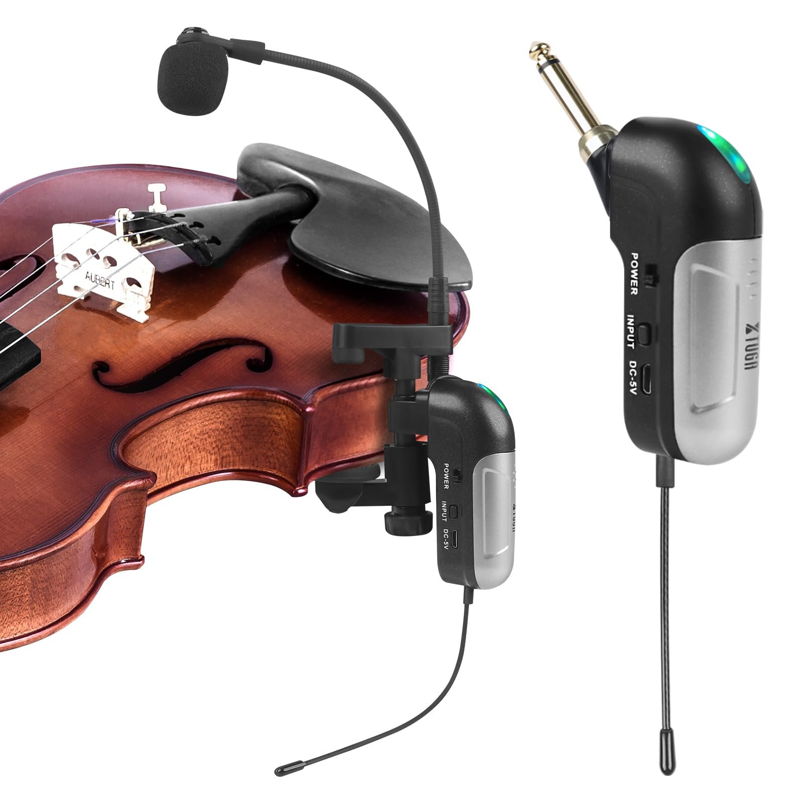 XTUGA UHF Violin Microphone System, Wireless Violin Pickup, 147Ft Range, Clip-on Mic Receiver and Transmitter System for Violin Gooseneck Instrument Ukelele Perfomance (KX862) - Product Image