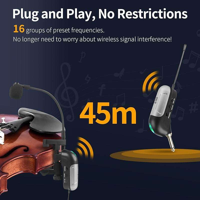 XTUGA UHF Violin Microphone System, Wireless Violin Pickup, 147Ft Range, Clip-on Mic Receiver and Transmitter System for Violin Gooseneck Instrument Ukelele Perfomance (KX862) - Image 4