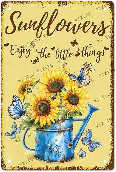 WIZYXQ Metal Signs Sunflowers Enjoy The Little Things Sign Vintage Signs Retro Aluminum Metal Tin Sign for Home Office Kitchen Bar Cafe Garden Wall Decor 12x8 Inch - Image 1