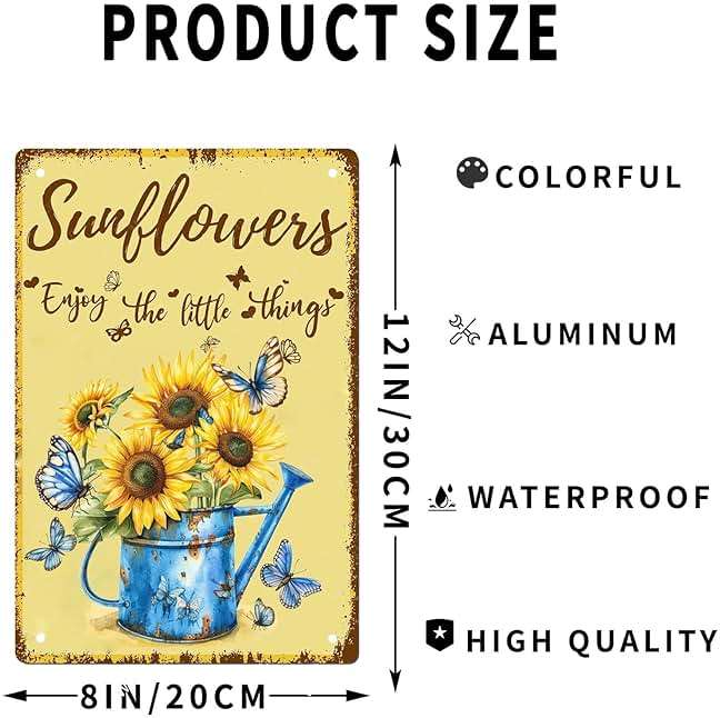 WIZYXQ Metal Signs Sunflowers Enjoy The Little Things Sign Vintage Signs Retro Aluminum Metal Tin Sign for Home Office Kitchen Bar Cafe Garden Wall Decor 12x8 Inch - Image 3