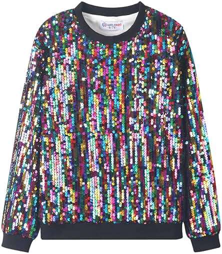 WELAKEN Girls Sequin Sweatshirt Kids Sparkle Crewneck Long Sleeve Pullover Tops - Image 1