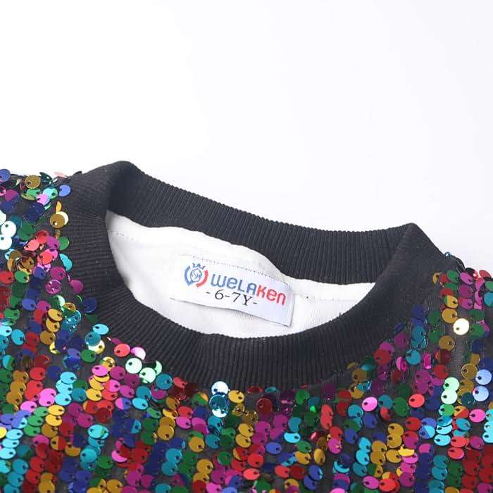 WELAKEN Girls Sequin Sweatshirt Kids Sparkle Crewneck Long Sleeve Pullover Tops - Image 4