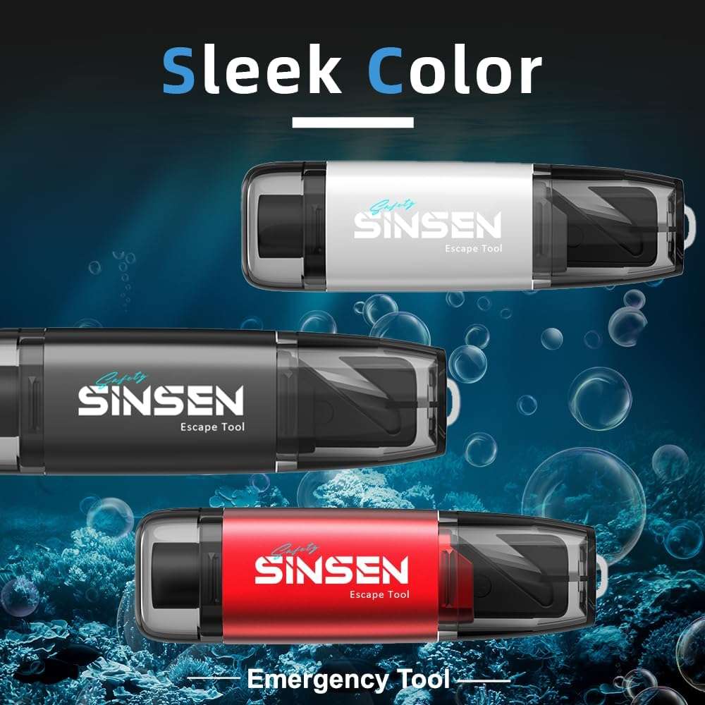 SINSEN Car Window Breaker Seat Belt Cutter Tool, Emergency Safety Hammer Tool to Break Glass, Portable Escape Kit, 2 Pack(Black+Red) - Image 8
