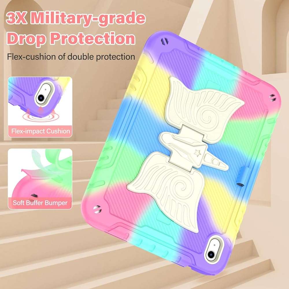 TOMORRY for iPad (A16) 11th Generation 11 Inch 2025/iPad 10th Generation Case 10.9 Inch 2022 with Tempered Glass Screen Protector,Unicorn Stand,Shoulder Strap,for iPad 10 Case Kids Girls (Colorful) - Image 4