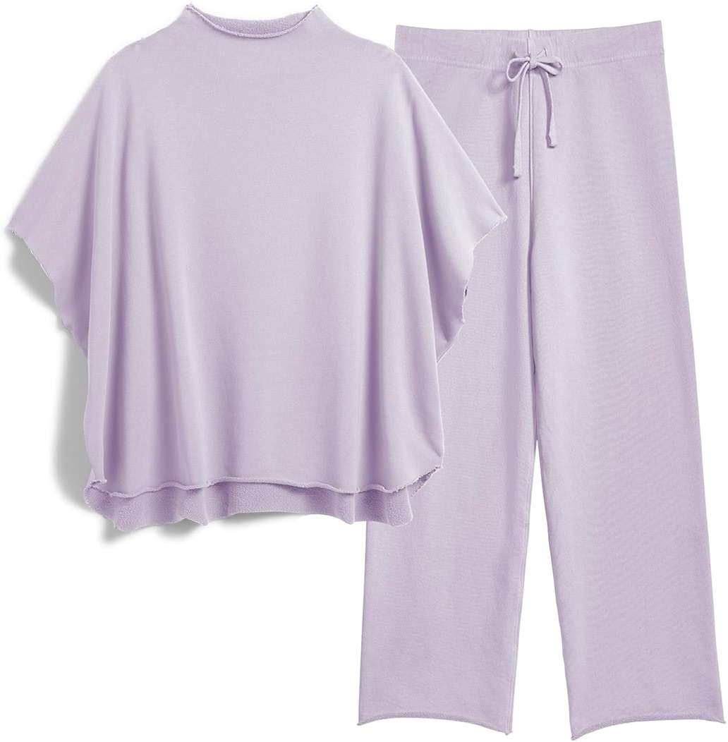 SeeLuNa Women's Two Piece Outfits 3/4 Batwing Sleeve Capelet Crew Neck Pullover Top Wide Leg Pants Lounge Set - Image 1