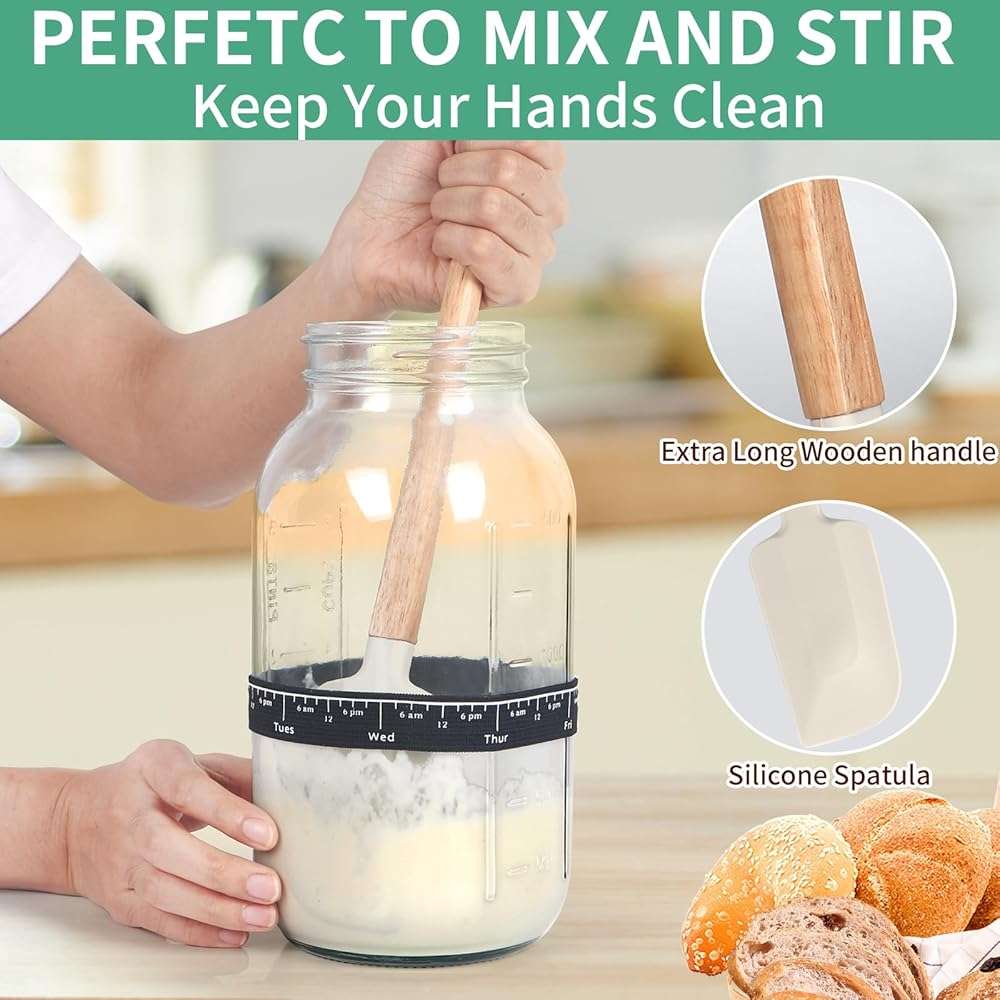 TISEMENT 64oz Sourdough Starter Kit,Pro Extra Large Capacity Sourdough Starter Jar Glass with Silicone Spatula,Thermometer,Feeding Band,Great Sourdough Bread Baking Supplies & Baking Gifts for Women. - Image 7