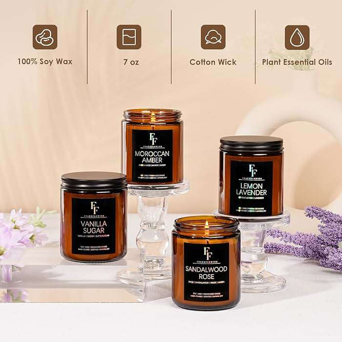 Scented Candles for Home Scented Aromatherapy Candles, 4 Pack 28 Oz Soy Wax Candle Gift Set Valentine's Day Gift for Women Men (Lavender/Vanilla//Sandalwood Rose/Moroccan Amber) - Image 4