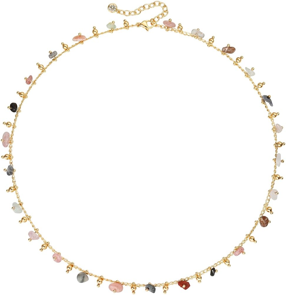 MTMY Beaded Necklaces for Women 14K Gold Plated Dainty Colorful Green/Rose Beaded Pearl Choker Necklace Delicate Boho Choker Necklace Jewelry Gift - Product Image