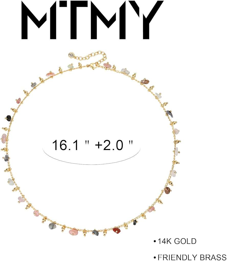 MTMY Beaded Necklaces for Women 14K Gold Plated Dainty Colorful Green/Rose Beaded Pearl Choker Necklace Delicate Boho Choker Necklace Jewelry Gift - Image 4
