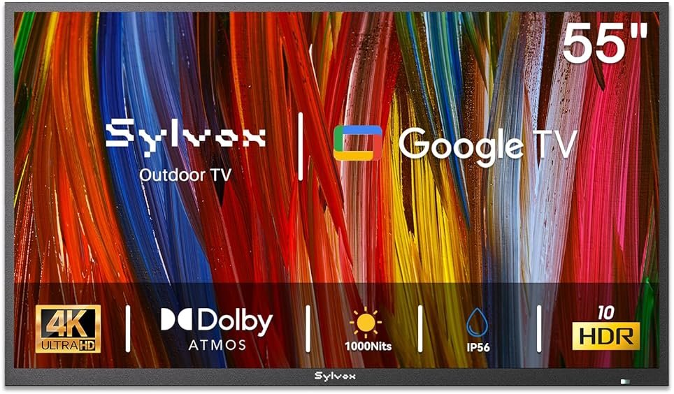 SYLVOX Outdoor TV, 55 inch Smart TV Waterproof Outdoor TVs, 4K Weatherproof Television for Outside, Support Google Assistant, Chromecast, 1000 nit Brightness Partial Sun (Deck Pro 2.0/2024) - Product Image