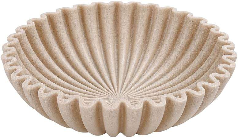 YMXYJM Large Decorative Bowl, Modern Handicraft Bowls for Home Decor, Fruit Bowl for Kitchen Counter, Ruffle Decor, Stylish Key Bowl for Entry Table, Artificial Stone Beige - Image 1