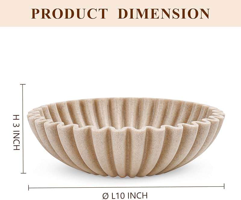 YMXYJM Large Decorative Bowl, Modern Handicraft Bowls for Home Decor, Fruit Bowl for Kitchen Counter, Ruffle Decor, Stylish Key Bowl for Entry Table, Artificial Stone Beige - Image 3
