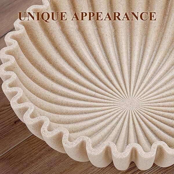 YMXYJM Large Decorative Bowl, Modern Handicraft Bowls for Home Decor, Fruit Bowl for Kitchen Counter, Ruffle Decor, Stylish Key Bowl for Entry Table, Artificial Stone Beige - Image 4