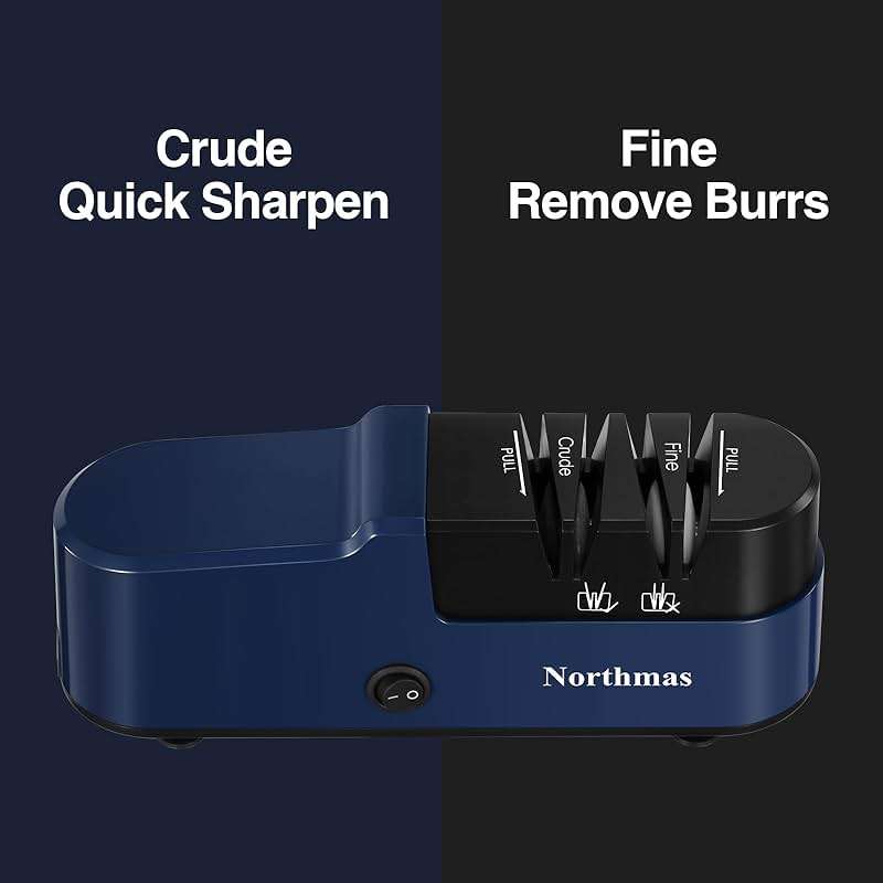 Northmas Knife Sharpener, Professional Electric Knife Sharpener for Home Use, 2 Stages for Quick Sharpening & Polishing, 100V-240V Global Voltage Design, Blue - Image 3