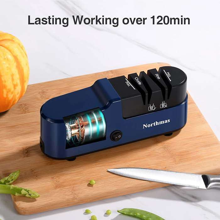Northmas Knife Sharpener, Professional Electric Knife Sharpener for Home Use, 2 Stages for Quick Sharpening & Polishing, 100V-240V Global Voltage Design, Blue - Image 5