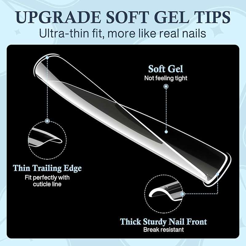 Luckyfairy Extra Long Square Nail Tips, XXL 120Pcs 12 Sizes No C Curve Clear Acrylic Nails Straight Tapered Square Press on False Nail Tips for Nail Extension Nail Art Salon Home DIY - Image 3